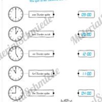 Übungen Uhrzeit: Stunden (Rechnen und verbinden)