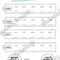 Übungen Uhrzeit: Stunden (Uhrzeiten in Tabellen berechnen)