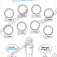 Übungen Uhrzeit: Stunden (Rechnen und Uhrzeiten eintragen)