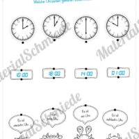 Übungen Uhrzeit: Stunden (Drei Uhrzeiten verbinden)