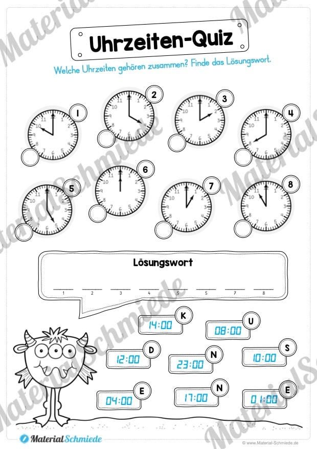 Übungen Uhrzeit: Stunden (Uhrzeiten Quiz)