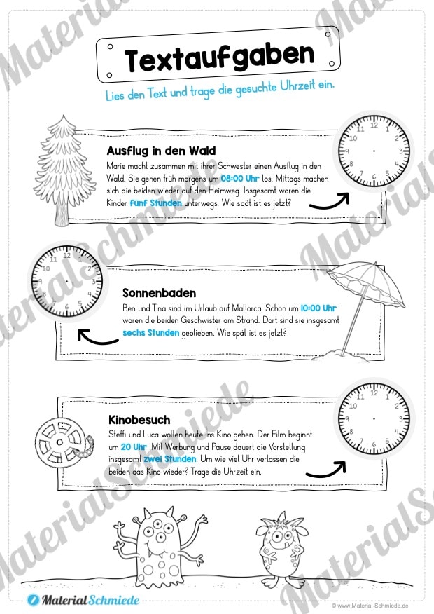 Übungen Uhrzeit: Stunden (Textaufgaben)