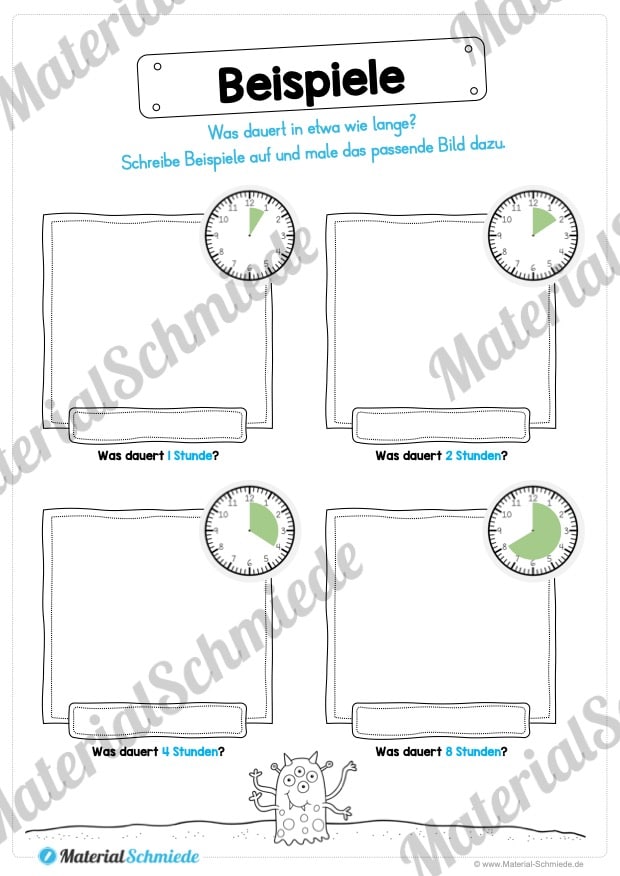 Übungen Uhrzeit: Stunden (Beispiele notieren)