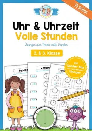 Übungsheft Uhrzeit: 15-Mix-Aufgaben (Ganze Stunden)
