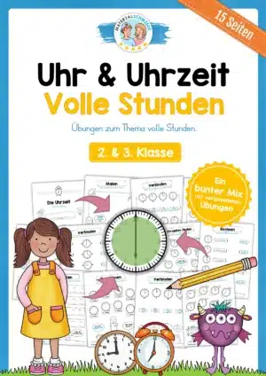 Übungsheft Uhrzeit: 15-Mix-Aufgaben (Ganze Stunden)