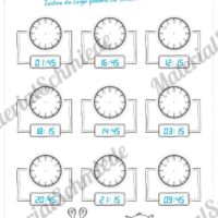 Übungen Uhrzeit: Viertelstunden (Uhrzeiten eintragen)