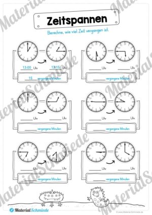 Übungen Uhrzeit: Viertelstunden (Zeitspannen)