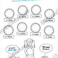 Übungen Uhrzeit: Viertelstunden (Uhrzeiten verbinden und eintragen)