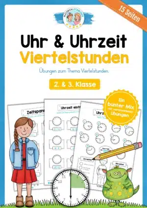 Übungsheft Uhrzeit: 15-Mix-Aufgaben (Viertelstunden)