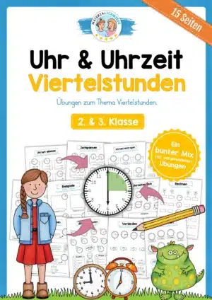 Übungsheft Uhrzeit: 15-Mix-Aufgaben (Viertelstunden)