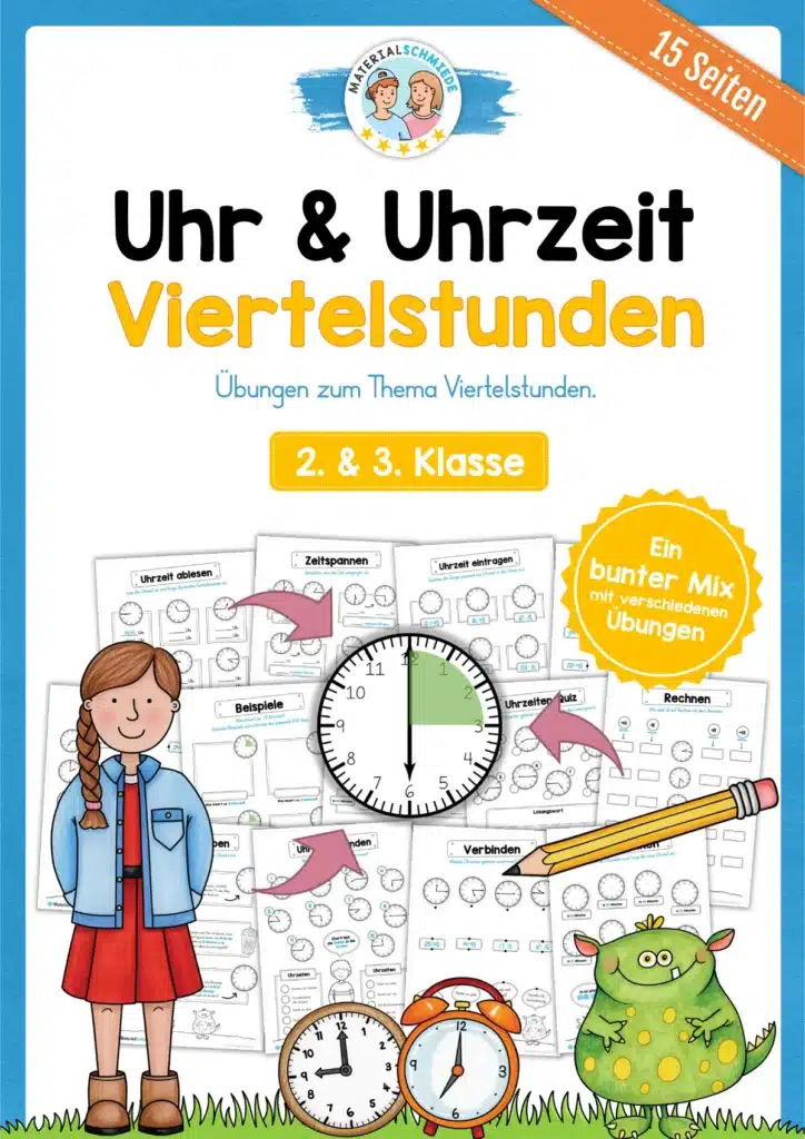 Übungsheft Uhrzeit: 15-Mix-Aufgaben (Viertelstunden)