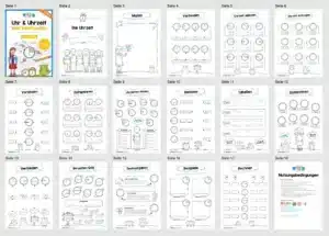 Übungsheft Uhrzeit: 15-Mix-Aufgaben (Viertelstunden) – Überblick Übungsheft Uhrzeit: 15-Mix-Aufgaben (Viertelstunden) – Überblick