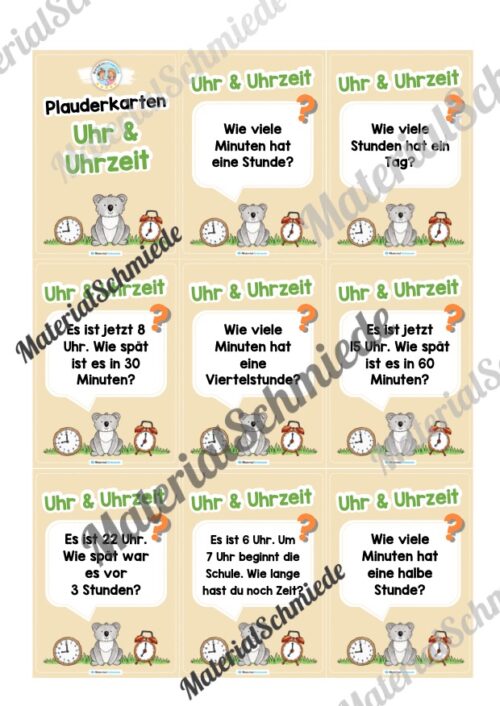 Fragekarten: Thema Uhr & Uhrzeit (Arbeitsblatt 01)