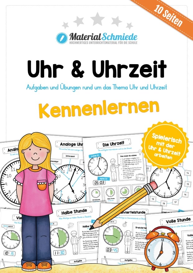 Uhr & Uhrzeit kennenlernen (10 Arbeitsblätter)