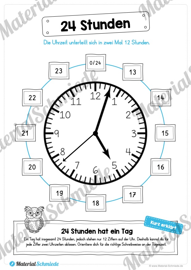 Uhr und Uhrzeit kennenlernen (24 Stunden)