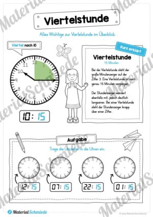 Uhr und Uhrzeit kennenlernen (Viertelstunde)