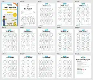 Übungsheft: Uhrzeit ablesen & eintragen (2. & 3. Klasse) – Überblick Übungsheft: Uhrzeit ablesen & eintragen (2. & 3. Klasse) – Überblick