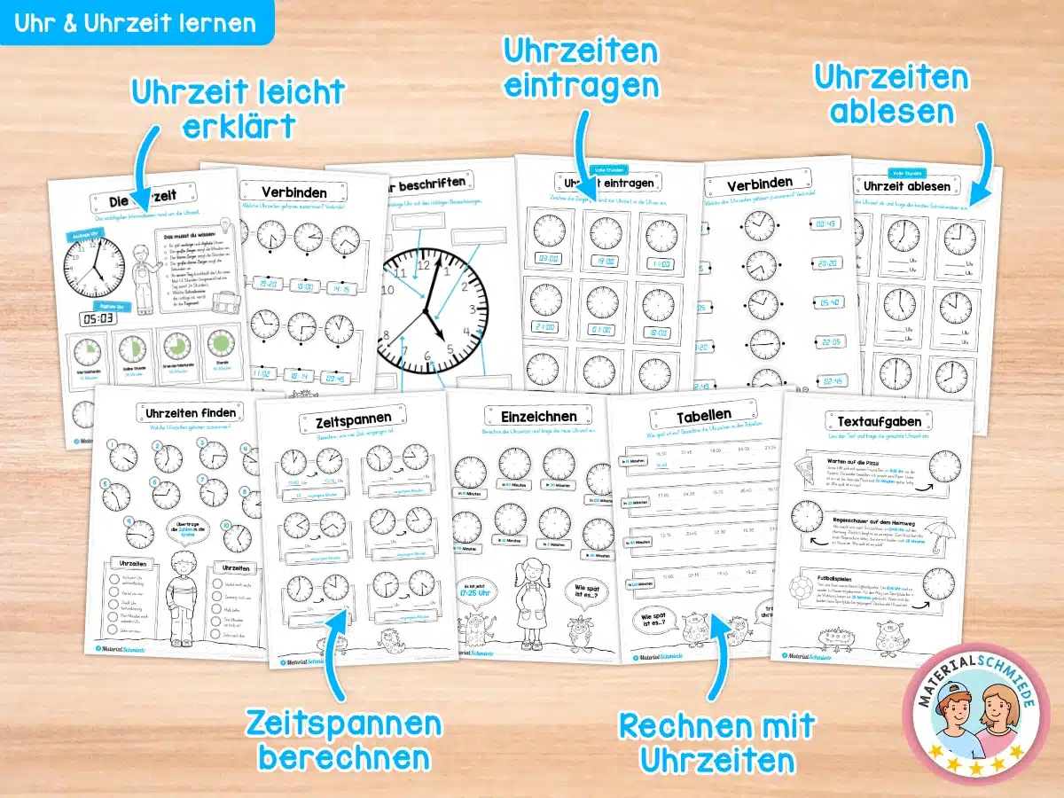 Arbeitsblätter, Aufgaben und Übungen zur Uhrzeit (2. & 3. Klasse)