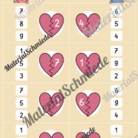 Verliebte Zahlen: Klammerkarten (Arbeitsblatt 02)