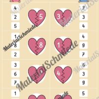 Verliebte Zahlen: Klammerkarten (Arbeitsblatt 03)