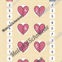 Verliebte Zahlen: Klammerkarten (Arbeitsblatt 04)