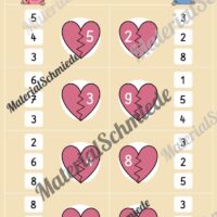 Verliebte Zahlen: Klammerkarten (Arbeitsblatt 05)