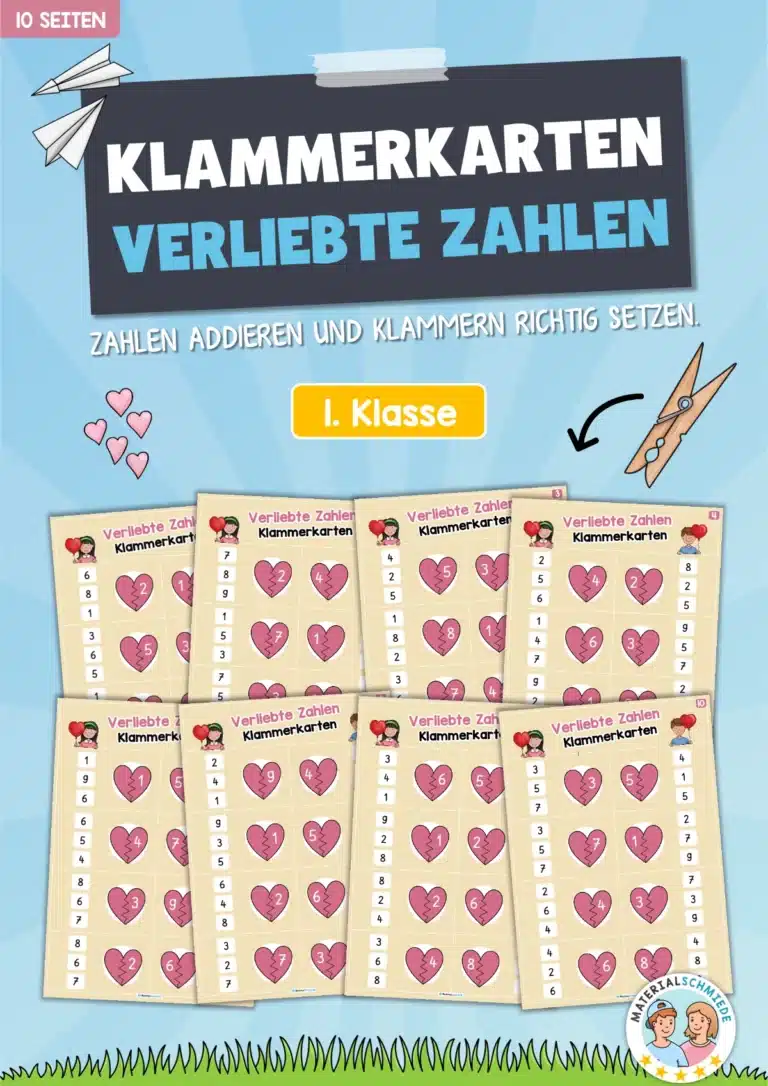 Verliebte Zahlen: Klammerkarten