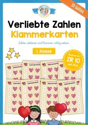 Verliebte Zahlen: Klammerkarten - Zahlenraum 10 (1. Klasse)