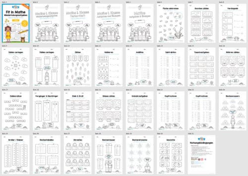 Fit in Mathe: Wiederholungsaufgaben für die 1. Klasse (30 Arbeitsblätter) - Überblick