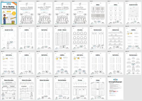 Fit in Mathe: Wiederholungsaufgaben für die 2. Klasse (30 Arbeitsblätter) - Überblick