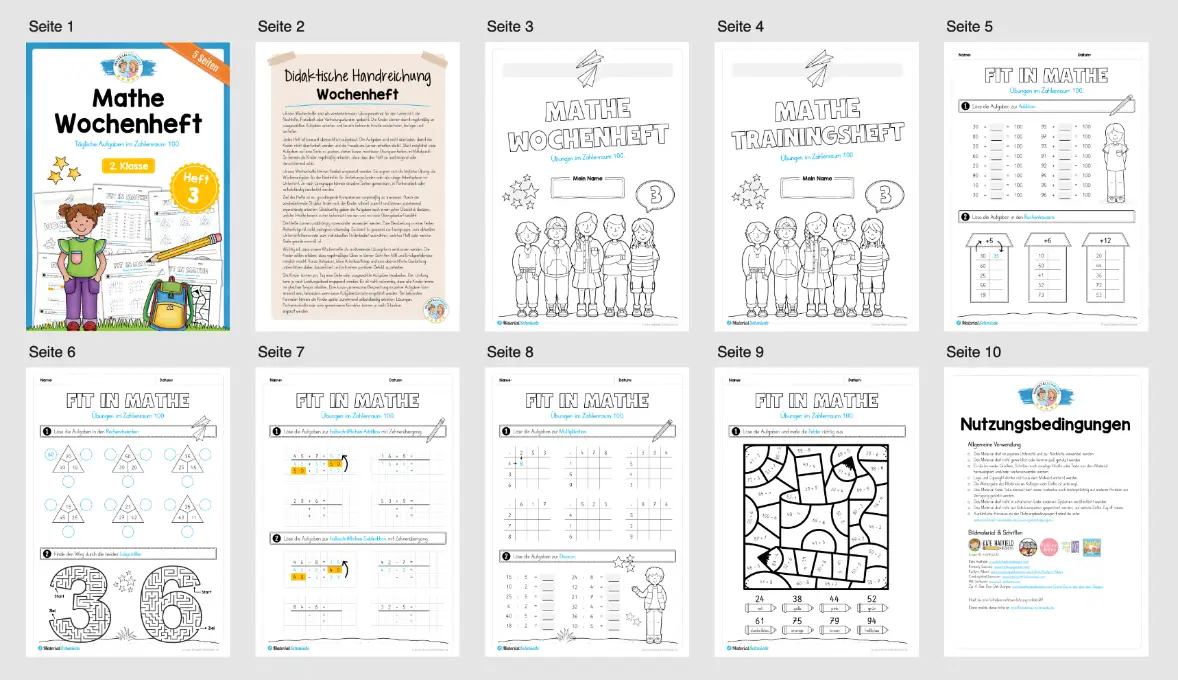 Mathe Wochenheft (2. Klasse) Heft 03 - Überblick