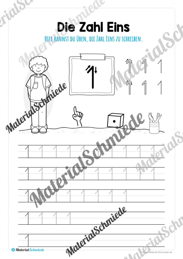 Zahlen 0-9 schreiben lernen (Zahl 1)