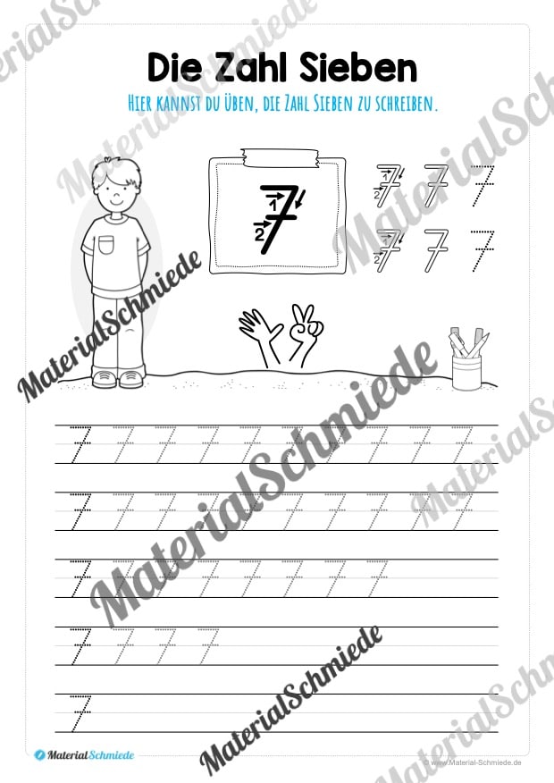 Zahlen 0-9 schreiben lernen (Zahl 7)