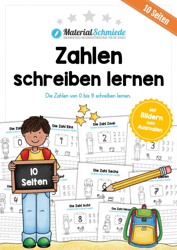 Zahlen 0-9 schreiben lernen (10 Arbeitsblätter)