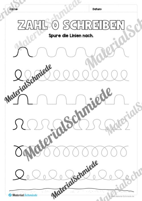Arbeitsheft: Zahl 0 schreiben lernen (20 Arbeitsblätter) - Arbeitsblatt 02