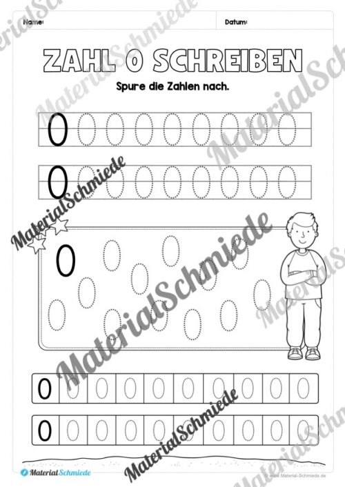 Arbeitsheft: Zahl 0 schreiben lernen (20 Arbeitsblätter) - Arbeitsblatt 04