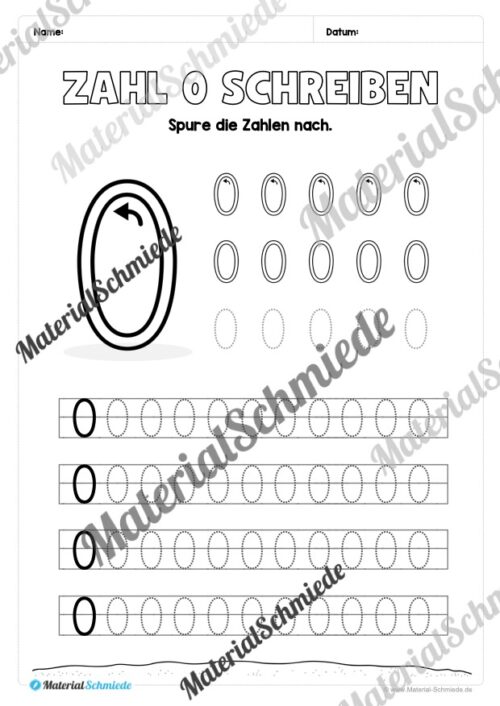 Arbeitsheft: Zahl 0 schreiben lernen (20 Arbeitsblätter) - Arbeitsblatt 05