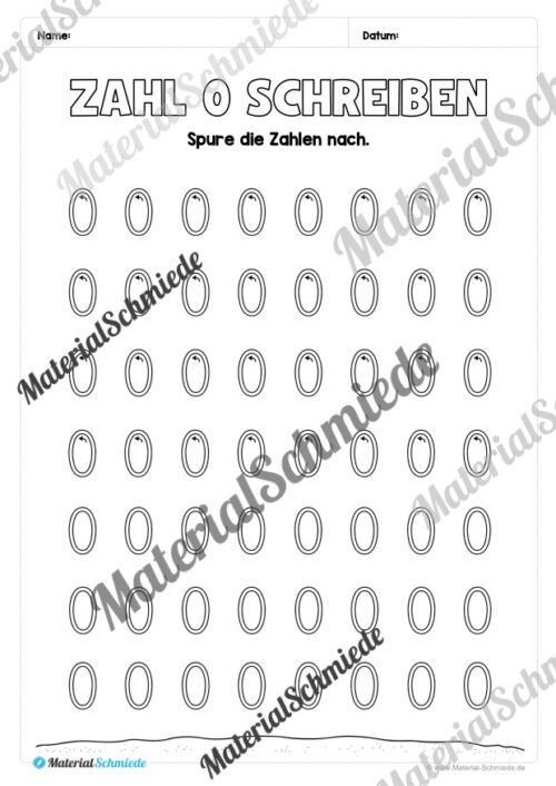 Arbeitsheft: Zahl 0 schreiben lernen (20 Arbeitsblätter) - Arbeitsblatt 07