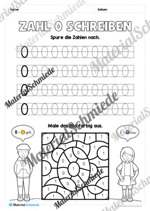 Arbeitsheft: Zahl 0 schreiben lernen (20 Arbeitsblätter) - Arbeitsblatt 08