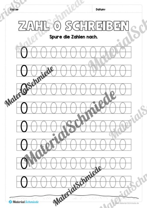 Arbeitsheft: Zahl 0 schreiben lernen (20 Arbeitsblätter) - Arbeitsblatt 10