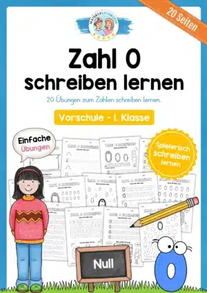 Arbeitsheft: Zahl 0 schreiben lernen (20 Arbeitsblätter)
