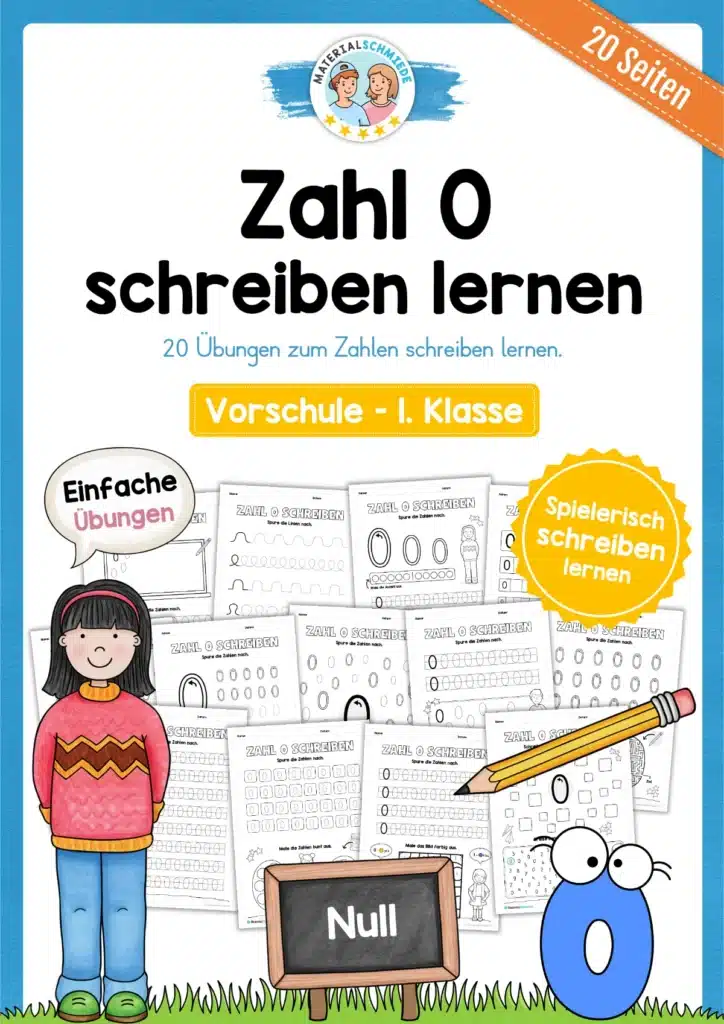 Arbeitsheft: Zahl 0 schreiben lernen (20 Arbeitsblätter)