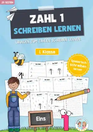 Arbeitsheft: Zahl 1 schreiben lernen (25 Arbeitsblätter)