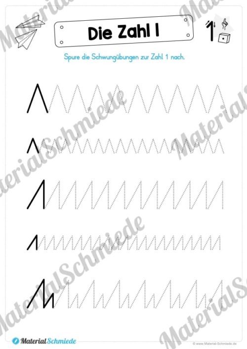 Zahl 1 schreiben lernen (Vorschau 02)