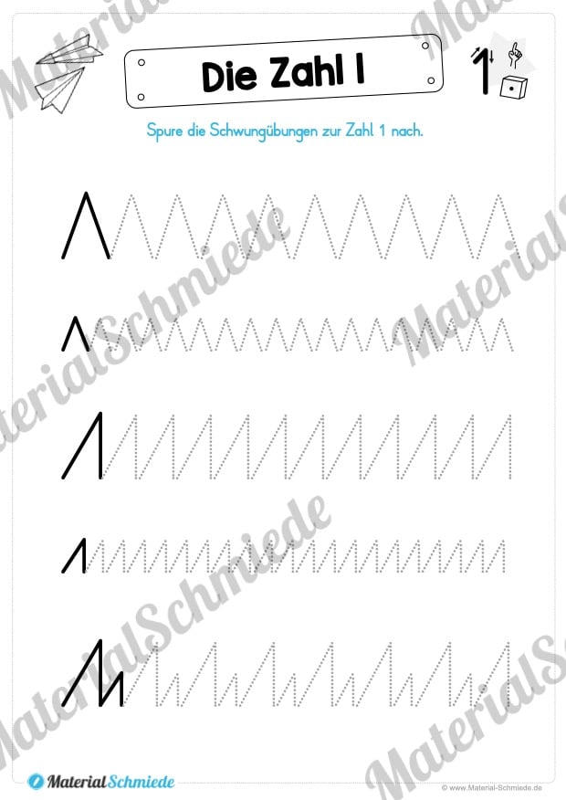 Zahl 1 schreiben lernen (Vorschau 02)