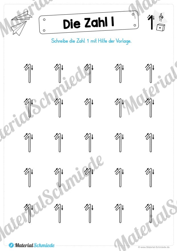 Zahl 1 schreiben lernen (Vorschau 03)