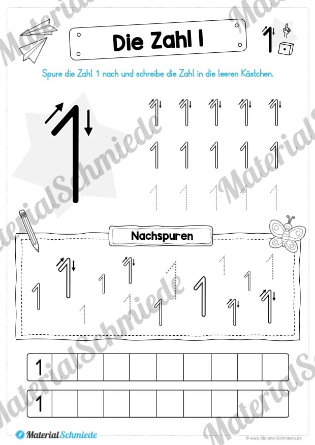 Zahl 1 schreiben lernen (Vorschau 08)