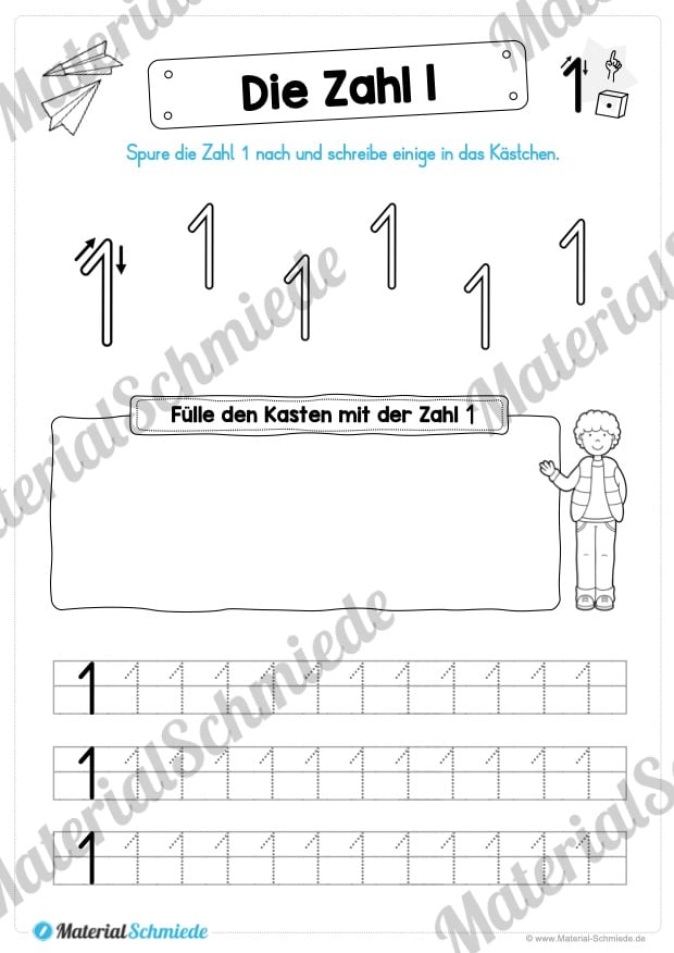 Zahl 1 schreiben lernen (Vorschau 10)