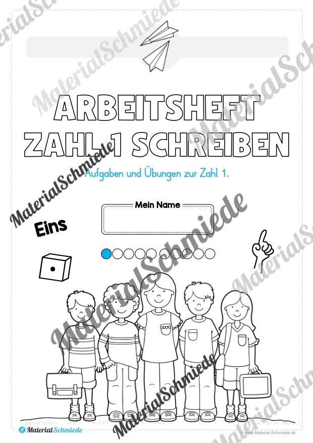 Arbeitsheft: Zahl 1 schreiben lernen (Arbeitsblatt 01)