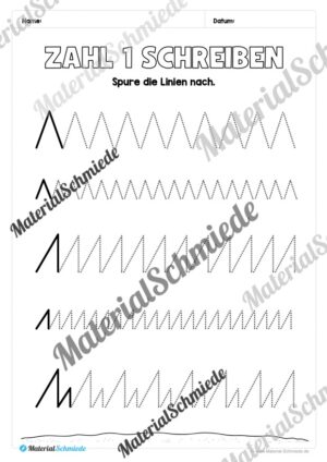 Arbeitsheft: Zahl 1 schreiben lernen (Arbeitsblatt 02)